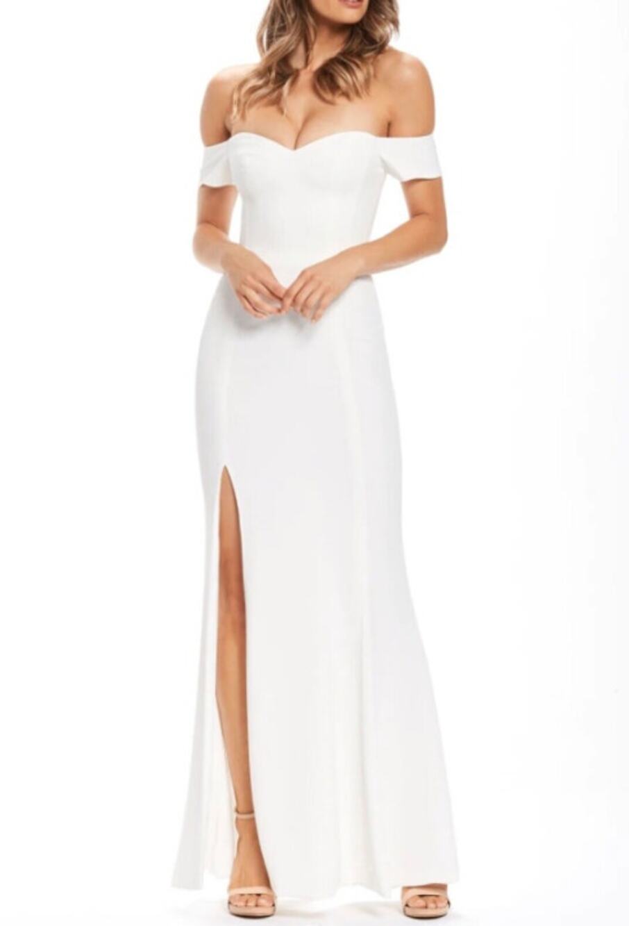 DRESS THE POPULATION Logan Off the Shoulder Dress XS Off White $268 NWT